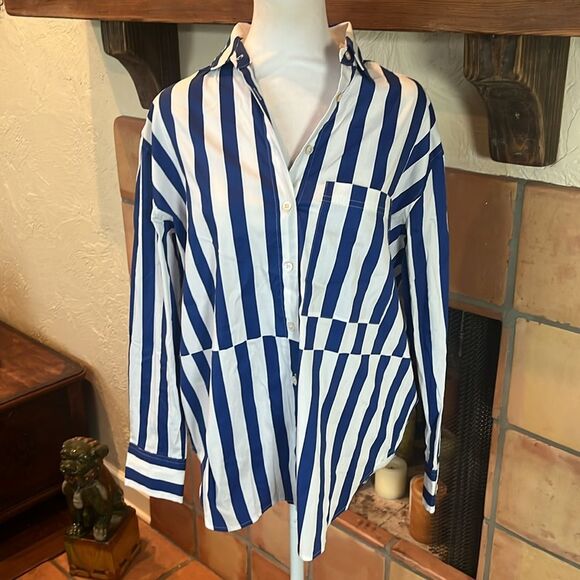 AYR “The Deep End” Button Down Shirt, Marais Blue Regatta Stripe, size S - Picture 1 of 11